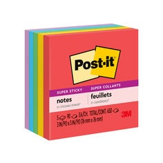 Post-it® Super Sticky Notes 654-5SSAN, 3 in x 3 in (76 mm x 76 mm), Playful Primaries Collection