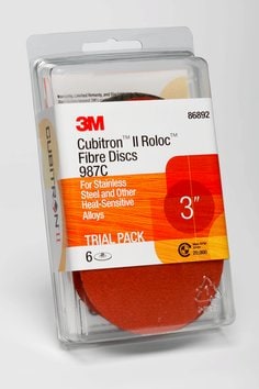 3M™ Cubitron™ II Roloc™ Fibre Disc 987C, 86892, TR, 3 in, 5 ea/Case,
Trial Pack