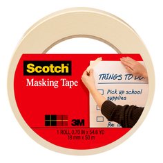 Scotch® Masking Tape 3400-18AR-IN, .70 in x 54.6 yd (18 mm x 50 m)