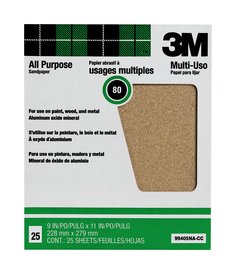3M™ Pro-Pak™ Aluminum Oxide Sheets for Paint and Rust Removal, 9 in x 11
in, 80 grit, 10 packs/cap case, Open Stock