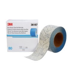 3M™ Hookit™ Blue Abrasive Sheet Roll Multi-hole, 36187, 80, 2.75 in x 13
y, 4 cartons per case