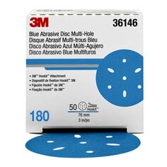 3M™ Hookit™ Blue Abrasive Disc Multi-hole, 36146, 3 in, 180 grade, 50
discs per carton, 4 cartons per case