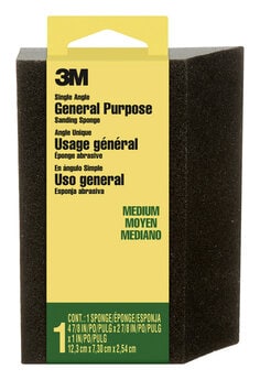 3M™ General Purpose Sanding Sponge CP-041-ESF, Single Angle, 2 7/8 in x 4 7/8 in x 1 in, Medium, 1/pk, 24 pks/cs