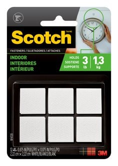 Scotch™ Indoor Fasteners RF4720, 7/8 in x 7/8 in (22,2 mm x 22,2 mm),
White, 12 Sets of Squares
