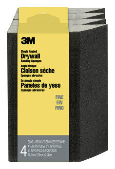 3M™ Drywall Sanding Sponge CP-042-4PK, Single Angle, 4 7/8 in x 2 7/8 in x 1 in, Fine, 4/pk, 6 pks/cs