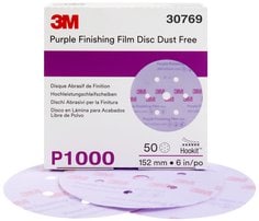 3M™ Hookit™ Purple Finishing Film Abrasive Disc 260L, 30769, 6 in, Dust
Free, P1000, 50 discs per carton, 4 cartons per case