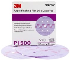 3M™ Hookit™ Purple Finishing Film Abrasive Disc 260L, 30767, 6 in, Dust
Free, P1500, 50 discs per carton, 4 cartons per case