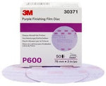 3M™ Hookit™ Purple Finishing Film Abrasive Disc 260L, 30371, 3 in, P600,
50 discs per carton, 4 cartons per case