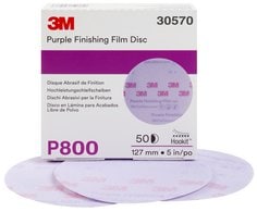 3M™ Hookit™ Purple Finishing Film Abrasive Disc 260L, 30570, 5 in, P800,
50 discs per carton, 4 cartons per case
