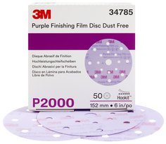 3M™ Hookit™ Finishing Film Disc Dust-Free, 34785, 6 in, 17 Hole, P2000,
50 discs per carton, 4 cartons per case