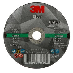 3M™ Silver Cut-Off Wheel, 87459, T1, 3 in x .060 in x 3/8 in, 50 ea/Case