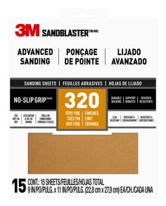 3M™ SandBlaster™ Advanced Sanding Sanding Sheets w/ NO-SLIP™ GRIP,
30320ES-15-G ,320 grit, 9 in x 11 in, 15/pk