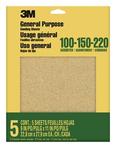 3M™ Aluminum Oxide Sandpaper Assorted Grit, 9005NA, 9 in x 11 in, 5/pk