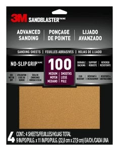 3M™ SandBlaster™ Advanced Sanding Sanding Sheets w/ NO-SLIP™ GRIP,
20100-G-4 ,100 grit, 9 in x 11 in, 4/pk