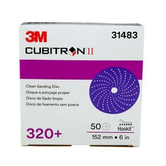 3M™ Cubitron™ II Hookit™ Clean Sanding Abrasive Disc, 31483, 6 in, 320+
grade, 50 discs per carton, 4 cartons per case