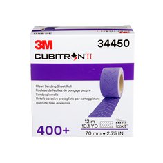 3M™ Cubitron™ II Hookit™ Clean Sanding Sheet Roll, 34450, 400+ grade, 70
mm x 12 m, 5 rolls per case