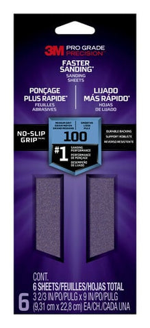 3M™ Pro Grade Precision™ Faster Sanding Sanding Sheets 100 grit Medium,
127100TRI-6, 3-2/3 in x 9 in, 6/pk