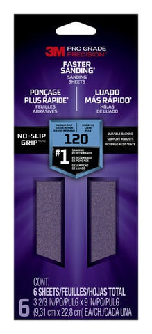 3M™ Pro Grade Precision™ Faster Sanding Sanding Sheets 120 grit Medium,
127120TRI-6, 3-2/3 in x 9 in, 6/pk