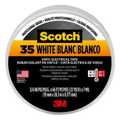 Scotch® #35 Electrical Tape, 10828-DL-2W, 0.75 in x 66 ft x 7 mil,
White, 10/case