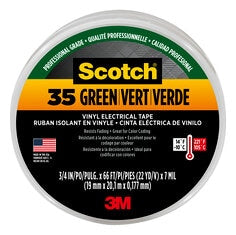 Scotch® #35 Vinyl Electrical Tape, 10851-DL-10, 3/4 in x 66 ft x 0.007
in, Green, 10/case