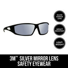 3M™ Safety Eyewear Silver Mirror, 90213-HZ4-NA, Blk Frame Gry Accent, AF
& Scratch Resistant Lens, 4/cs