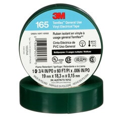 3M™ Temflex™ Vinyl Electrical Tape 165, Green, 3/4 in x 60 ft (19 mm x 18 m), 6 mil, 100 Rolls/Case
