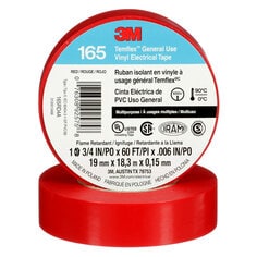3M™ Temflex™ Vinyl Electrical Tape 165, Red, 3/4 in x 60 ft (19 mm x 18 m), 6 mil, 100 Rolls/Case