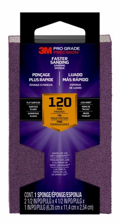 3M™ Pro Grade Precision™ Faster Sanding Block Sponge, 24001TRI-F-B, 2.5
in x 4.5 in x 1 in, 120 grit, Fine, 12/cs