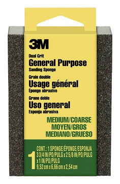 3M™ Sanding Sponge, 909-ESF, Dual Grit Block, 3 3/4 in x 2 5/8 in x 1 in  (9,52 cm x 6,66 cm x 2,54 cm), Medium/Coarse, 24ea/cs