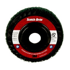 Scotch-Brite™ Clean and Strip XT Pro Extra Cut Disc, XC-DC, A/O Extra
Coarse, Green, 4-1/2 in x 7/8 in, Type 27, 10 ea/Case