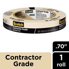 Scotch® Contractor Grade Masking Tape 2020-18AP, 0.70 in x 60.1 yd (18mm
x 55m)