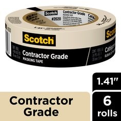 Scotch® Contractor Grade Masking Tape 2020-36AP6, 1.41 in x 60.1 yd
(36mm x 55m), 6 rolls/pack