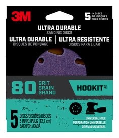 3M™ Ultra Durable 5 inch Power Sanding Discs, Universal Hole, 80 grit,
Disc5in5pk80, 5/pk, 20/case