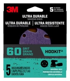 3M™ Ultra Durable 5 inch Power Sanding Discs, Universal Hole, 60 grit,
Disc5in5pk60, 5/pk, 20/case