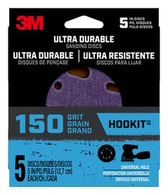3M™ Ultra Durable 5 inch Power Sanding Discs, Universal Hole, 150 grit,
Disc5in5pk150, 5/pk, 20/case