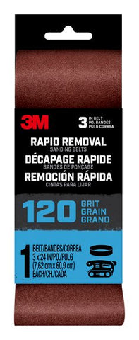 3M™ Rapid Removal 3 x 24 inch Power Sanding Belt, 120 grit,
Belt3x241pk120, 1 pk, 10/case