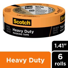 Scotch® Heavy Duty Masking Tape 2020+-36AP6, 1.41 in x 60.1 yd (36mm x
55m), 6 rolls/pack