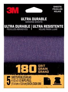 3M™ Ultra Durable Power Sanding 1/4 Sheet, 180 grit, 1/4Sht5pk180, 5 pk,
20/case