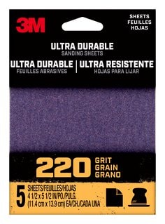 3M™ Ultra Durable Power Sanding 1/4 Sheet, 220 grit, 1/4Sht5pk220, 5 pk,
20/case