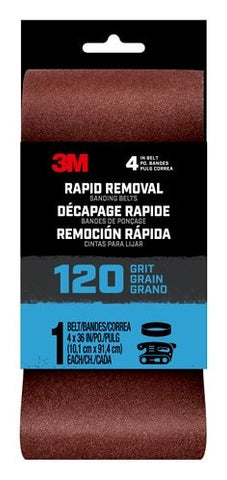3M™ Rapid Removal 4x36 Power Sanding Belt, 120 grit, Belt4x361pk120, 1
pk, 10/case