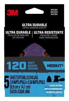 3M™ Ultra Durable Detail Sanding Sheets, 120 grit, Mouse5pk120, 5/pk,
20/case