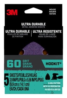 3M™ Ultra Durable Detail Sanding Sheets, 60 grit, Mouse4pk60, 4/pk,
20/case