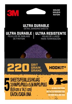 3M™ Ultra Durable Detail Sanding Sheets, 220 grit, Mousepk220, 5/pk,
20/case