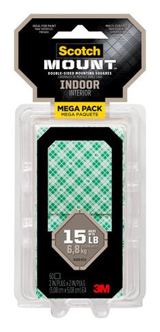 Scotch-Mount™ Indoor Double-Sided Mounting Squares Mega Pack
111H-SQLGMP-DC, 2 In X 2 In (5,08 Cm X 5,08 M) Ea, 60 Squares