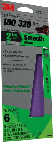 3M™ Auto Performance PSG Sandpaper, 39604SRP, 3-2/3 in x 9 in, 180/320
Grit, 6 sheets per pack, 6 packs per case