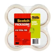 Scotch® Sure Start Packaging Tape 3450-4-SRM, 1.88 in x 54.6 yd (48 mm x 50 m), 4 Rolls per Pack