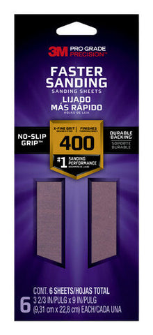 3M™ Pro Grade Precision™ Faster Sanding Sanding Sheets 127400PGP-6, 3 2/3 in x 9 in, 400 grit, X-Fine, 6/pk