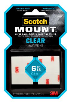 Scotch-Mount™ Clear Double-Sided Mounting Strips 410H-ST, 1 in x 3 in (2.54 cm x 7.62 cm), 8 Strips