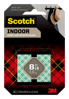 Scotch® Indoor Double-Sided Mounting Squares 111S-SQSML-96, 0.5 in x 0.5 in (1.27 cm x 1.27 cm) 96/pk