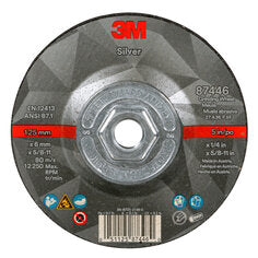 3M™ Silver Depressed Center Grinding Wheel, 87446, T27 Quick Change, 5 x
1/4 x 5/8 in-11 in, 10/Carton, 20 ea/Case
